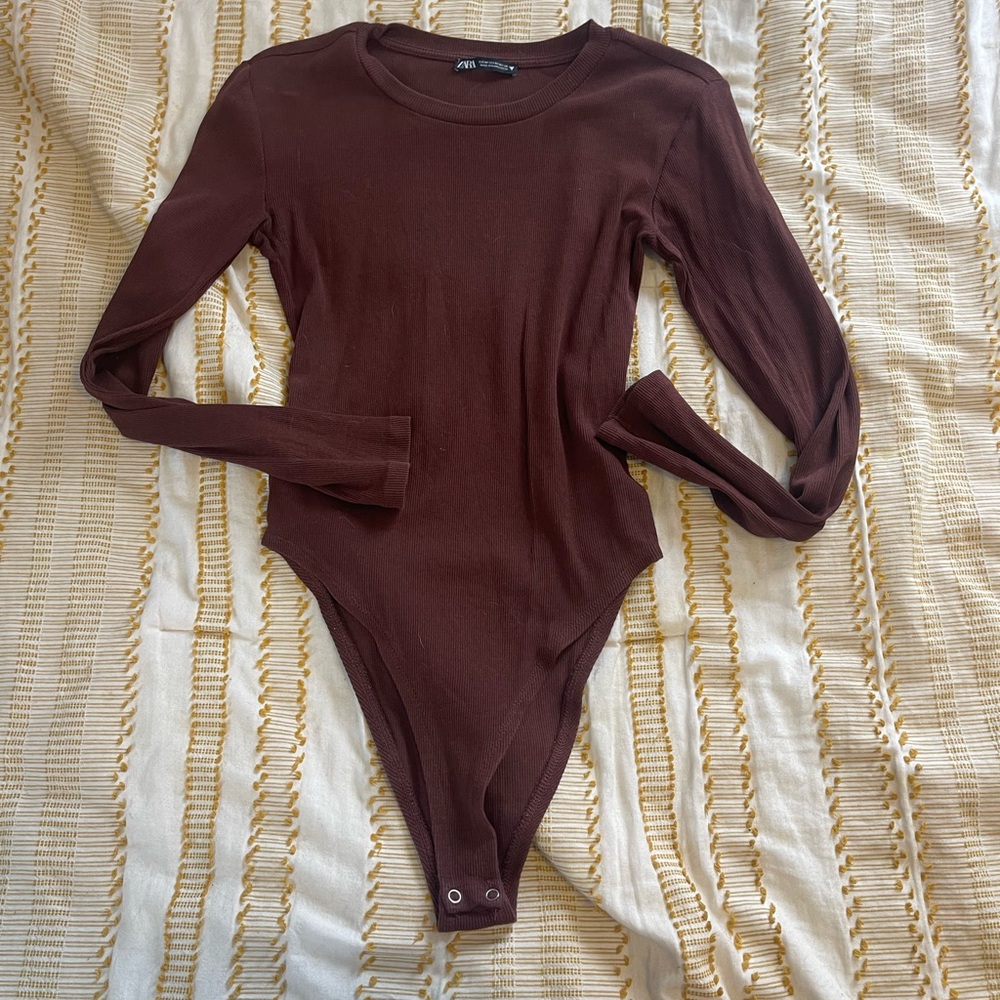 Zara Ribbed Brown Top